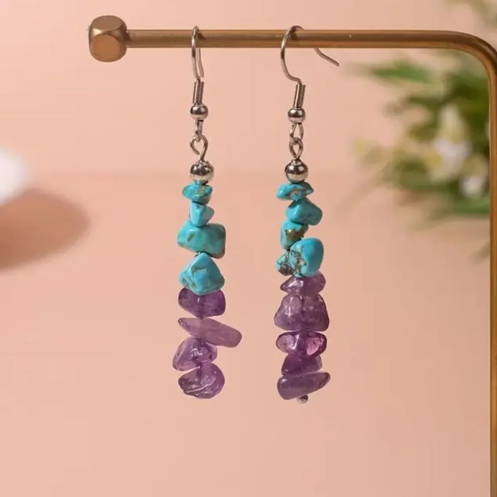 ✨🆕✨ Bohemian Purple Amethyst & Turquoise Natural Stone Ear Hook Earrings ✨